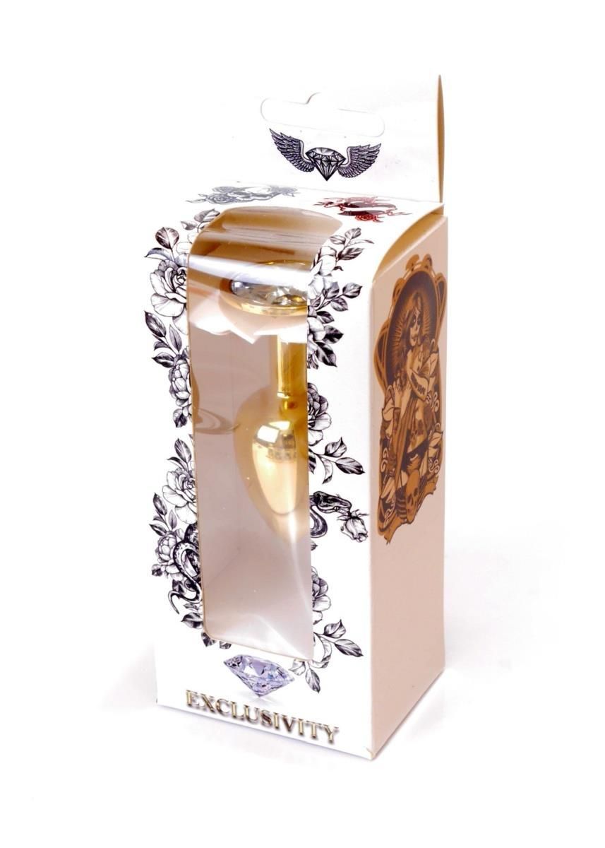 Металева анальна пробка з кристалом Boss Jewellery Gold Plug, 7 см (прозорий)