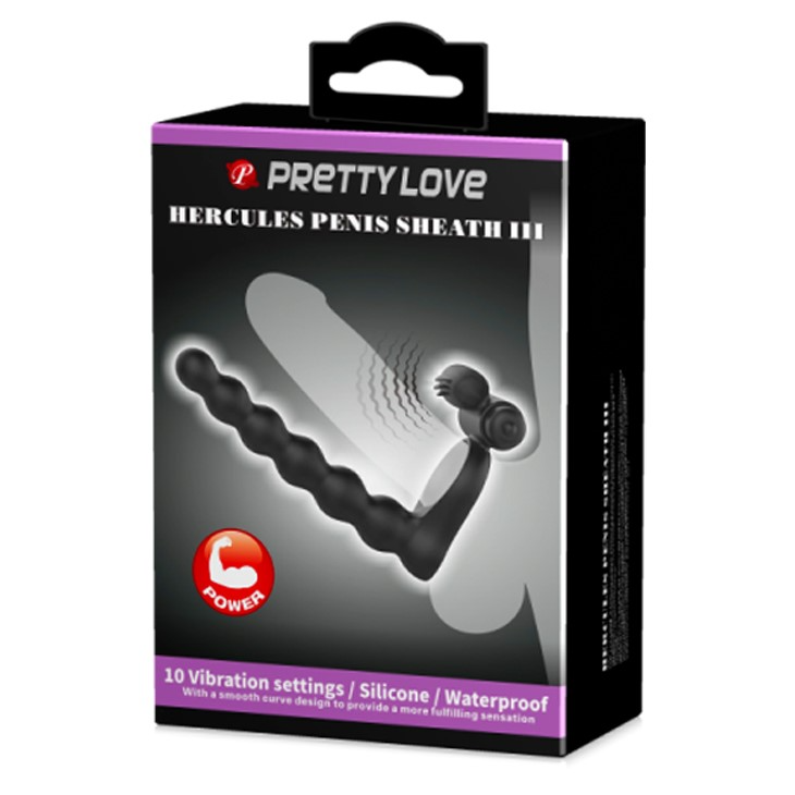 Насадка на пенис с вибрацией и эрекционным кольцом Pretty Love Hercules Penis Sheath III, 15,3 см (черный)