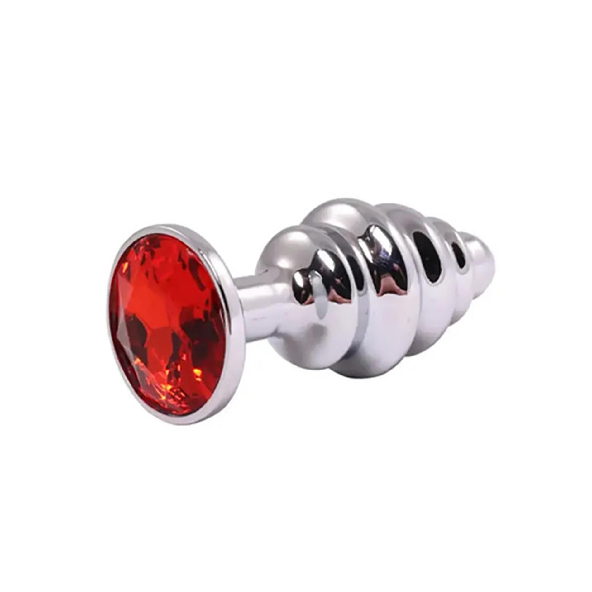 Анальная пробка Fantasy Silver Ribbed Butt Plug S, 7 см (красный)