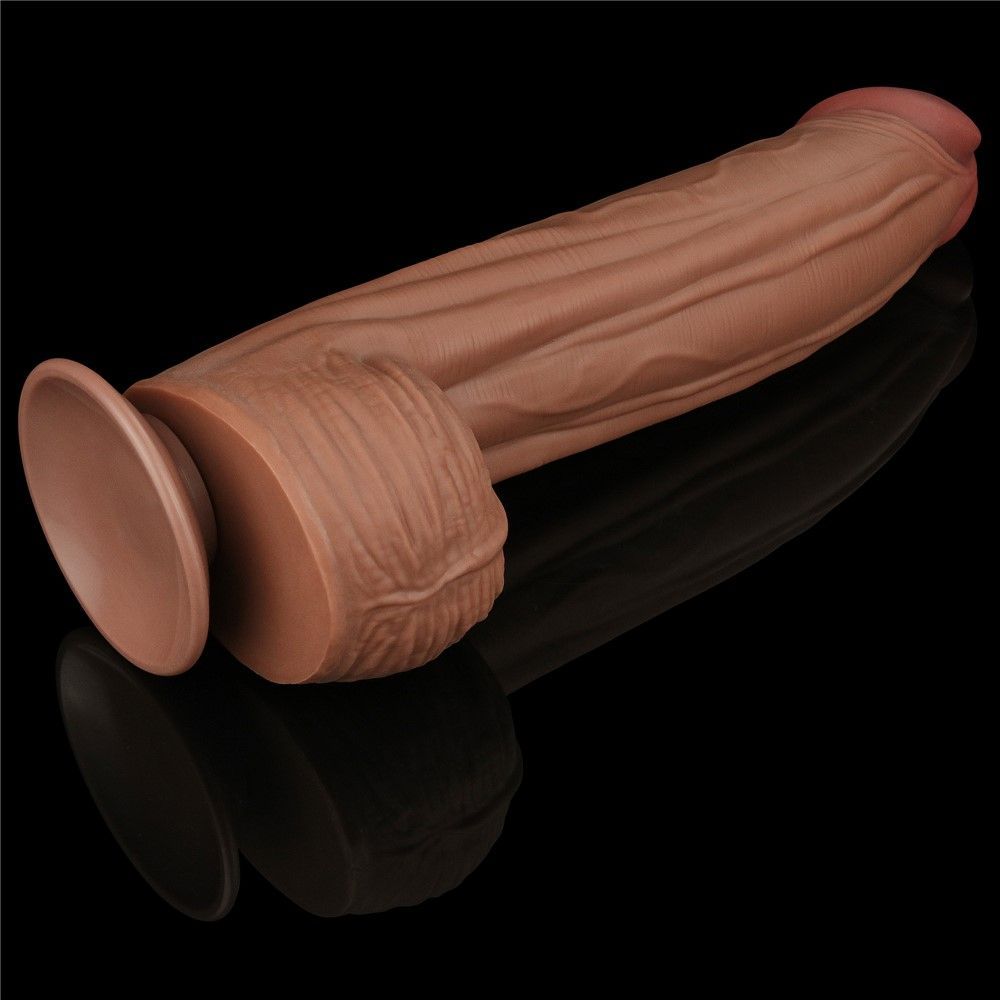 Dildo LoveToy Sliding-Skin Dual Layer Dong King Sized, 31 cm (brązowy)