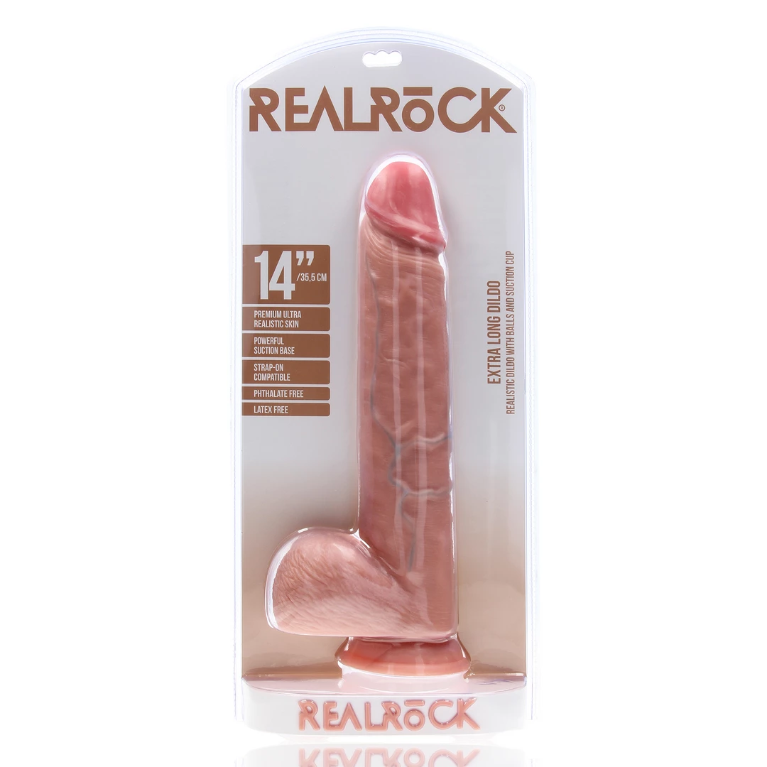 Dildo RealRock Extra Long with Balls 14", 35.5 cm (w kolorze cielistym)