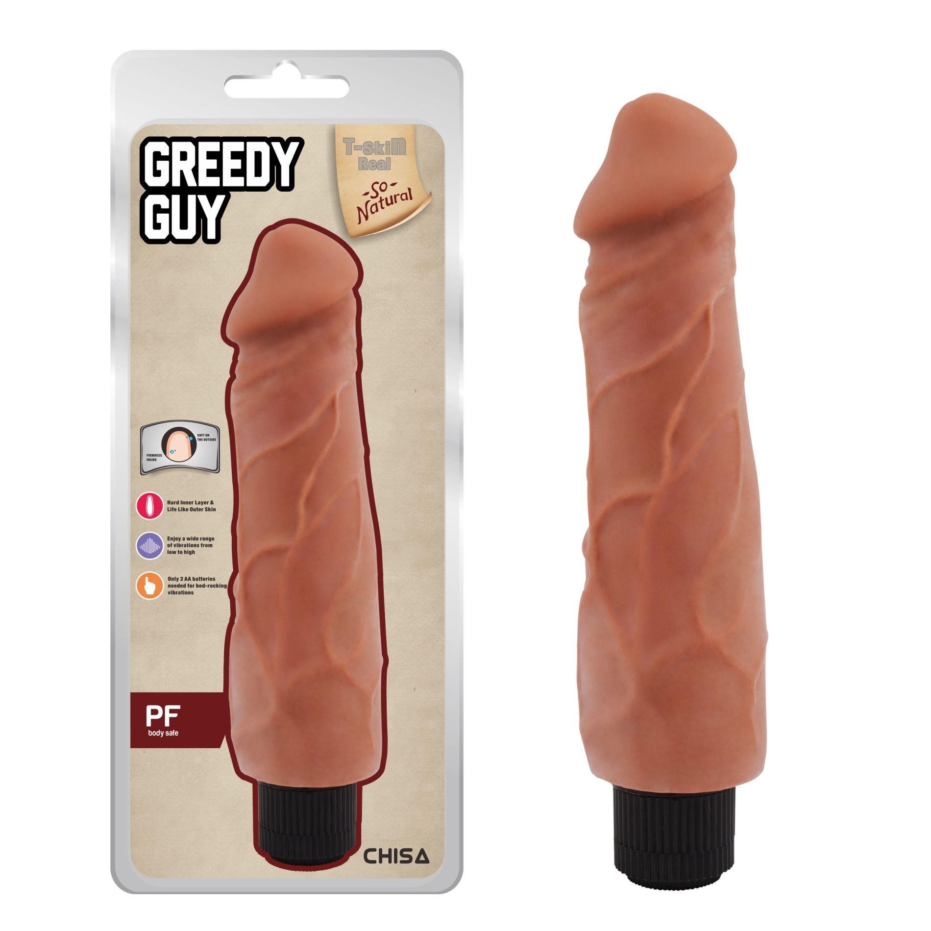 Вибратор T-skin ReaL Greedy Guy, 24 см (коричневый)