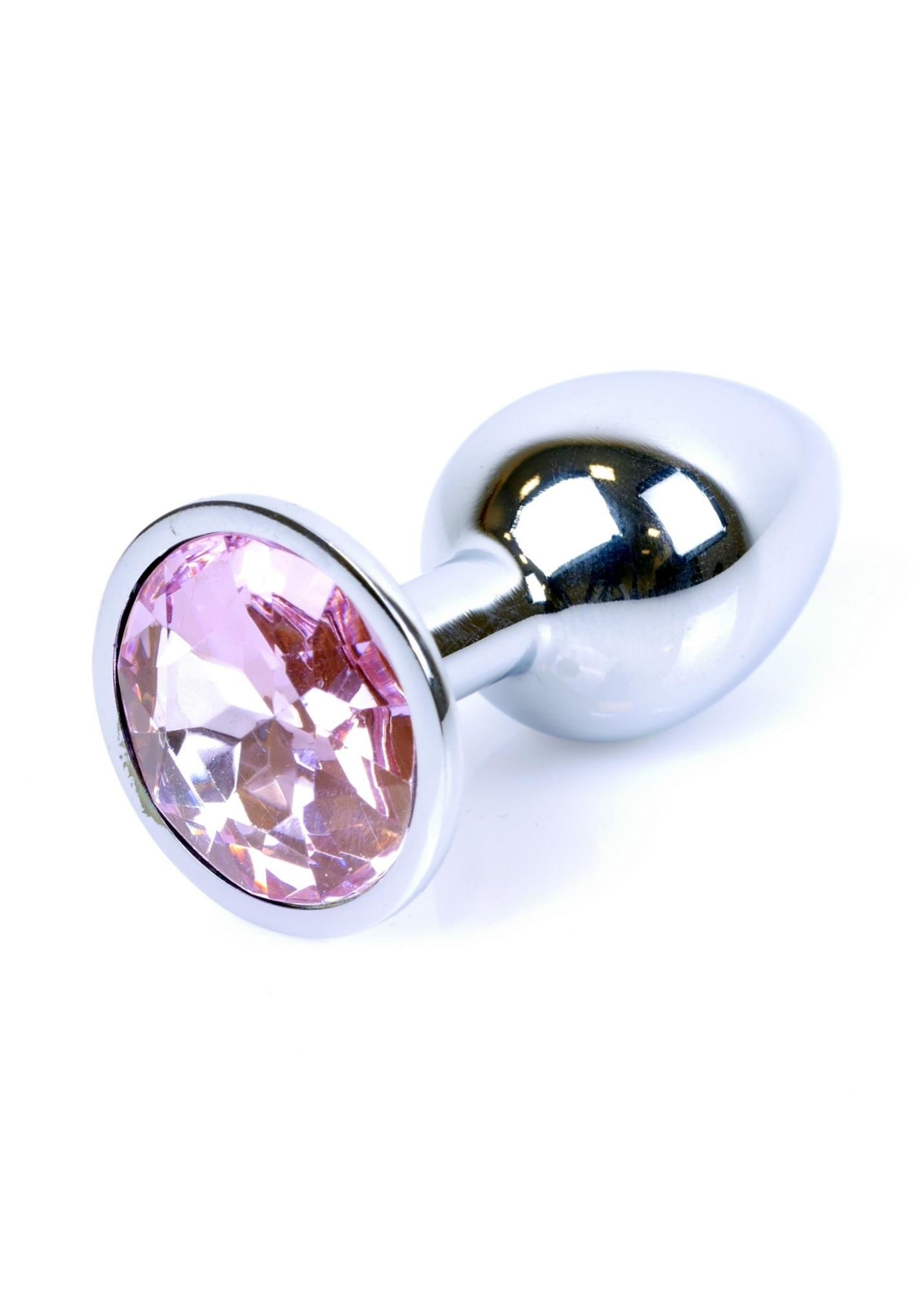 Металева анальна пробка з кристалом Boss Jewellery Silver Plug, 7 см (рожевий)