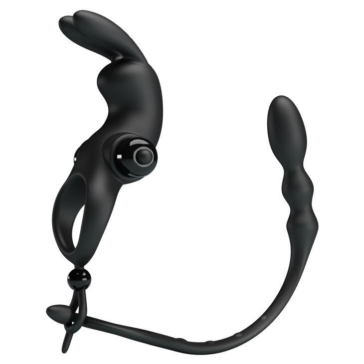 Эрекционное кольцо с анальным стимулятором Pretty Love Sleeve V, 24,5 см (черный)