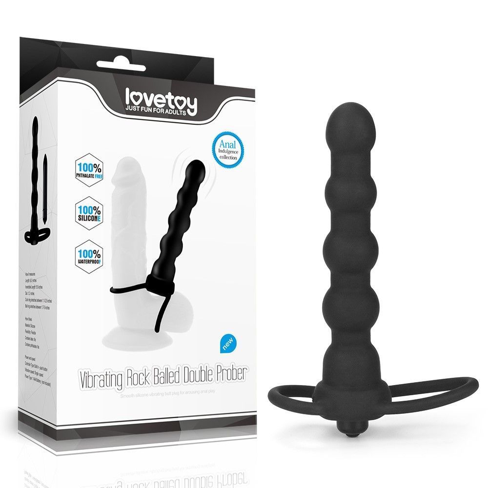 Lovetoy Vibrating Rock Balled Double Prober - Pierścień wibracyjny, Czarny, 13 cm