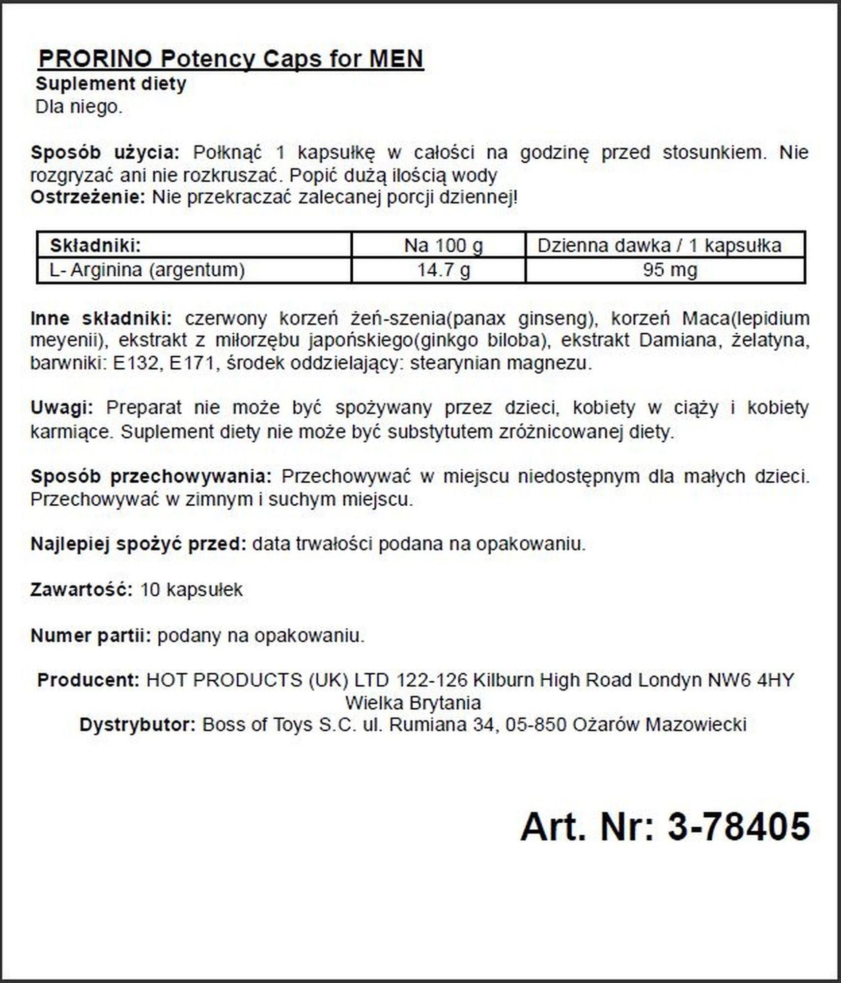 Мужские возбуждающие капсулы Prorino Potency Caps for MEN, 10 шт