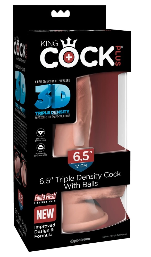Фаллоимитатор King Cock Plus 6.5 Triple Density Cock With Balls, 20.3 см (телесный)