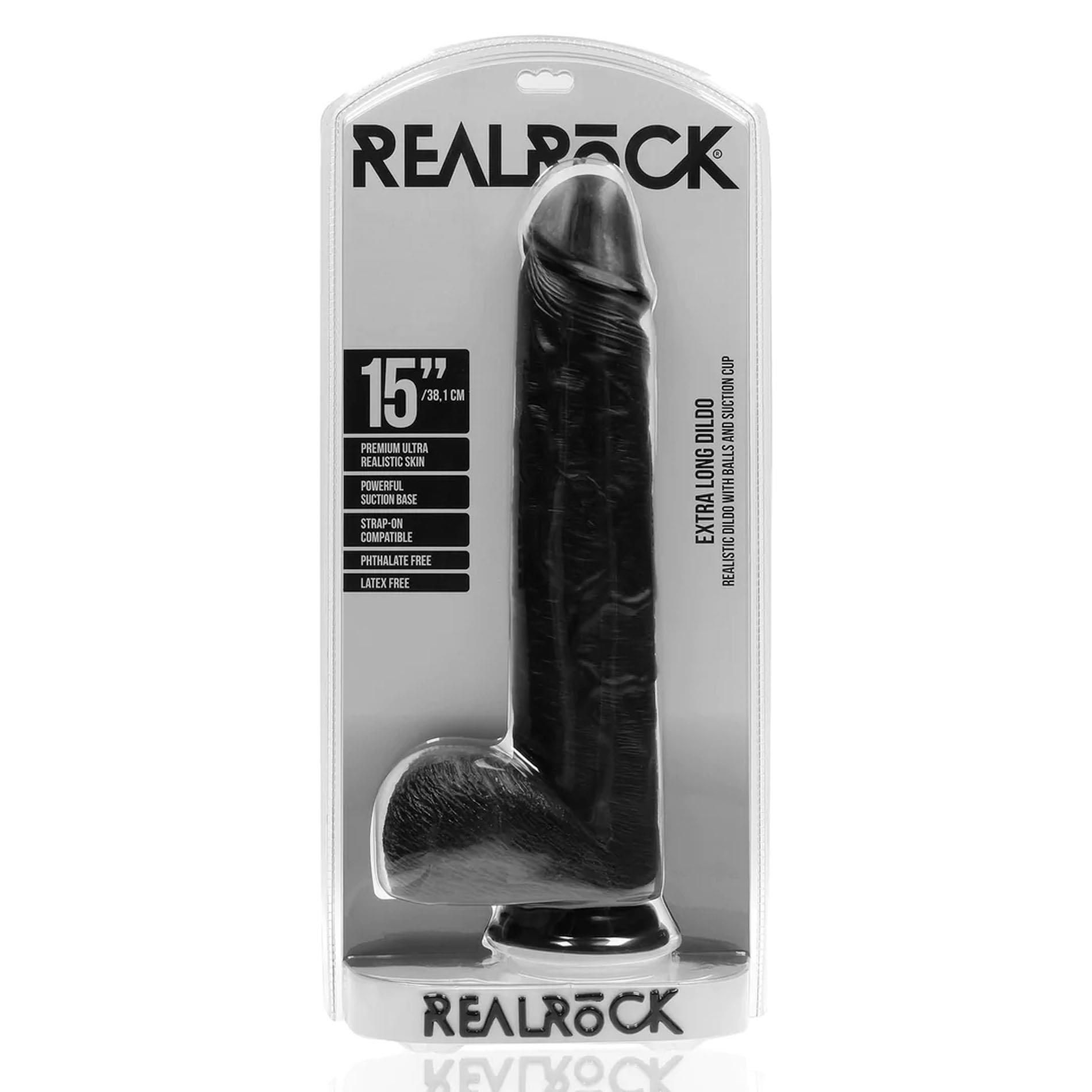 Фаллоимитатор RealRock Extra Large, 38 см (черный)