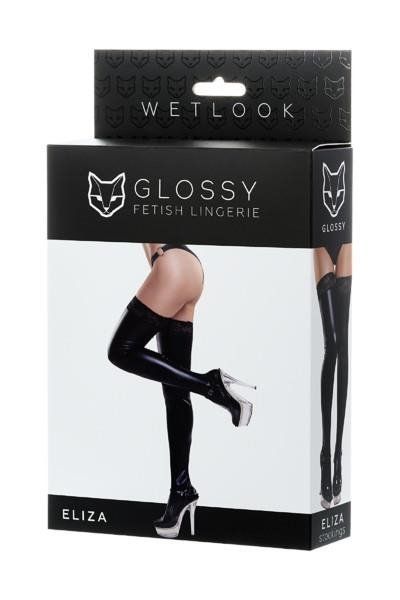 Pończochy Glossy Eliza wetlook, XL (czarny)