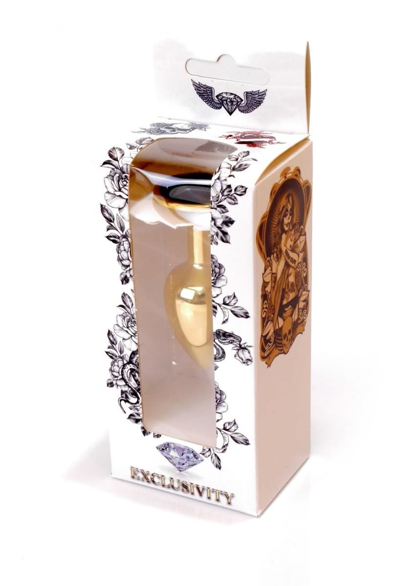 Металева анальна пробка з кристалом Boss Jewellery Gold Plug, 7 см (чорний)
