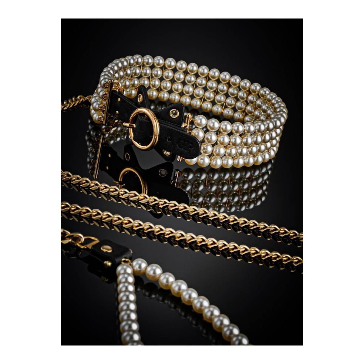 Ошийник з повідцем Guilty Pleasure BDSM Luminous Pearl Leash & Collar (золотий)