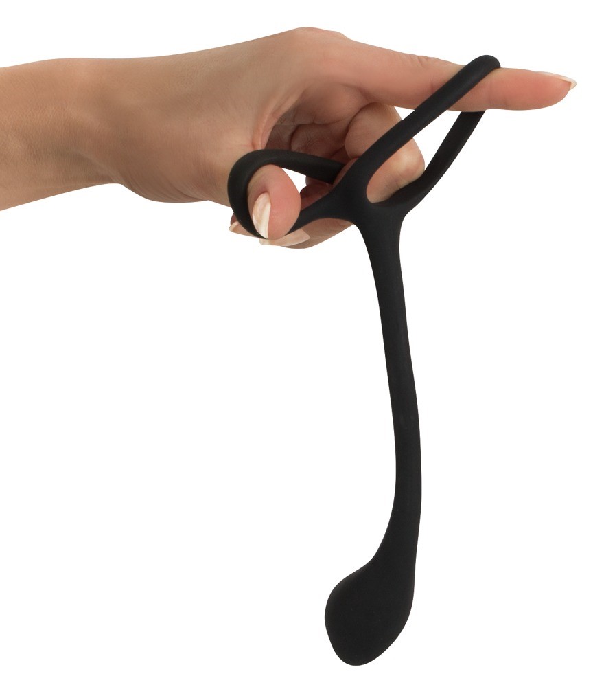 Эрекционное кольцо с анальным стимулятором Black Velvets Cock & Ball Ring, 22.5 см (черный)