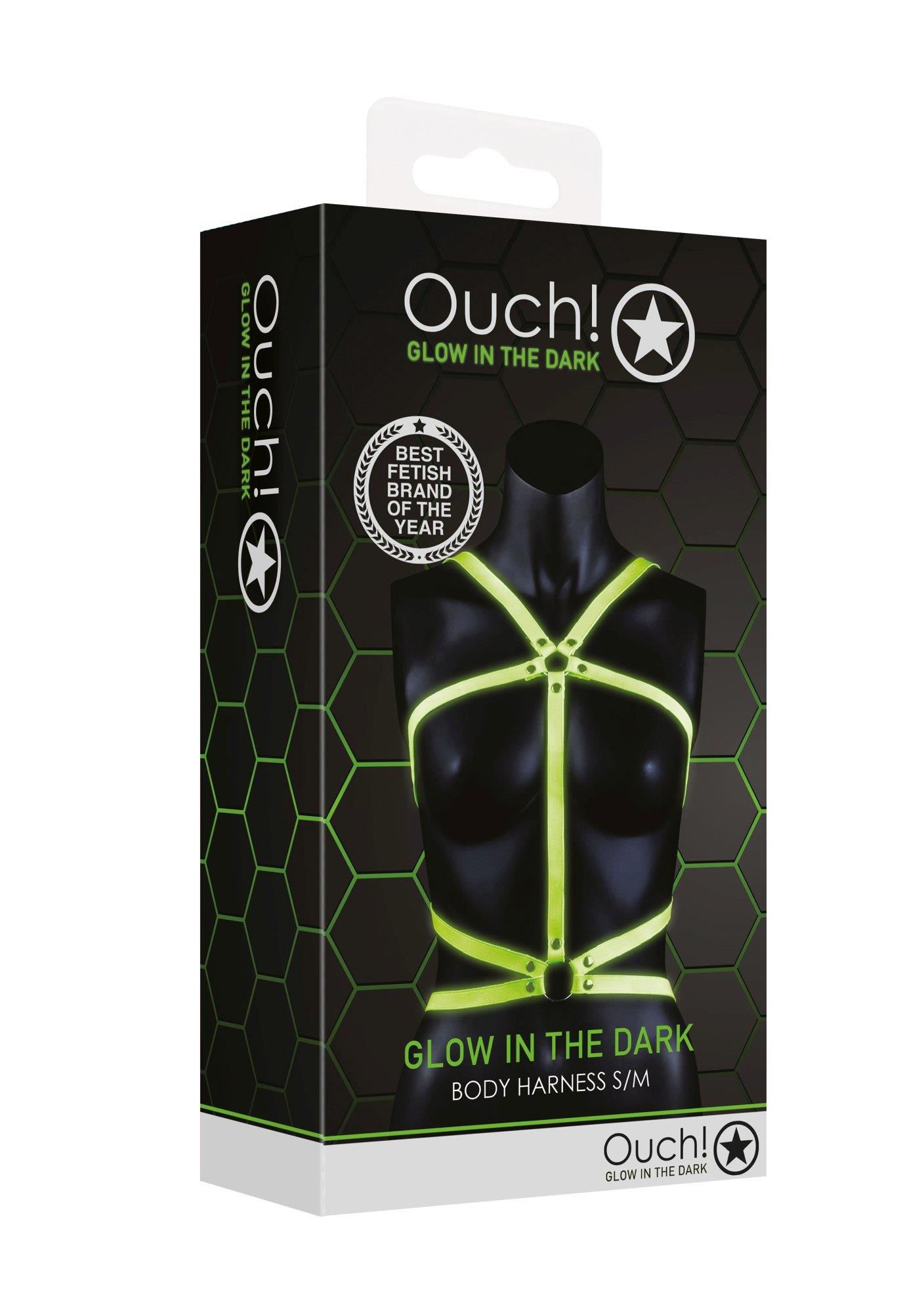 Ouch Glow in the Dark - Uprząż na ciało, Zielony, S/M