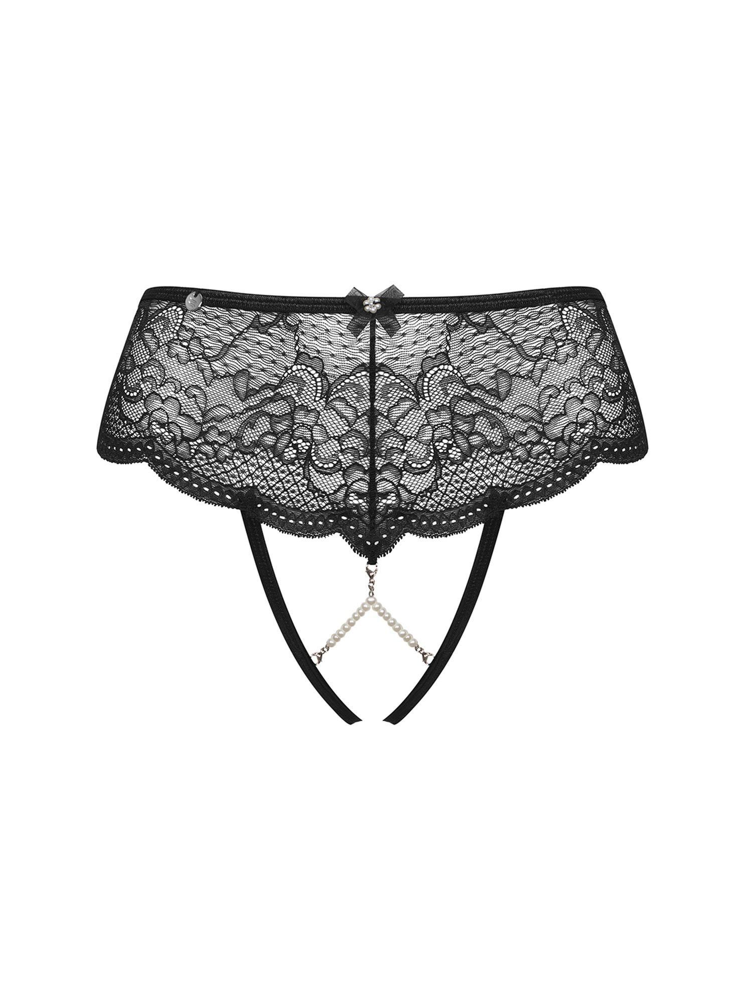 Трусики с открытым доступом Obsessive Pearlove, L/XL (черный)