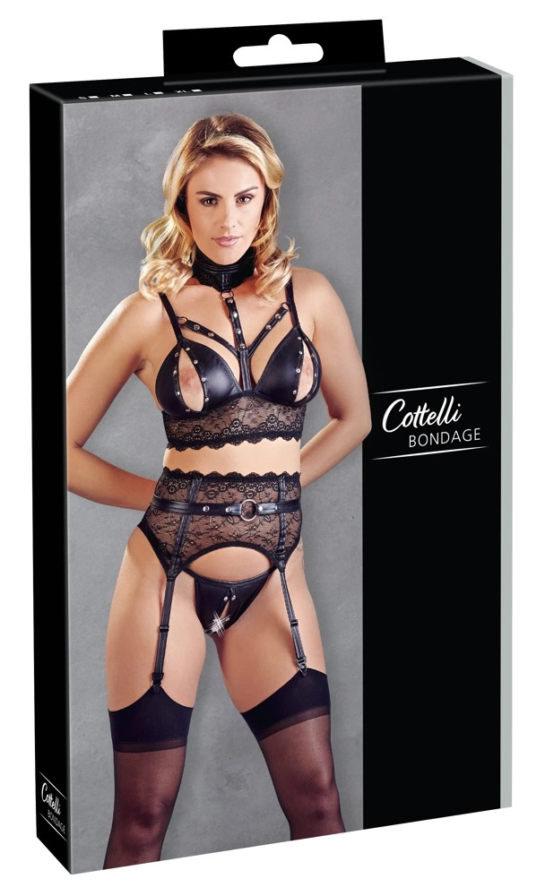 Эротический комплект Cottelli Collection Bondage Bra Suspender, M (черный)