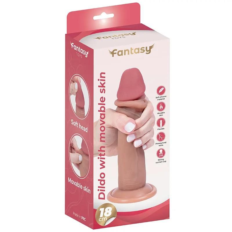 Dildo Fantasy movable foreskin, 18 cm (w kolorze cielistym)
