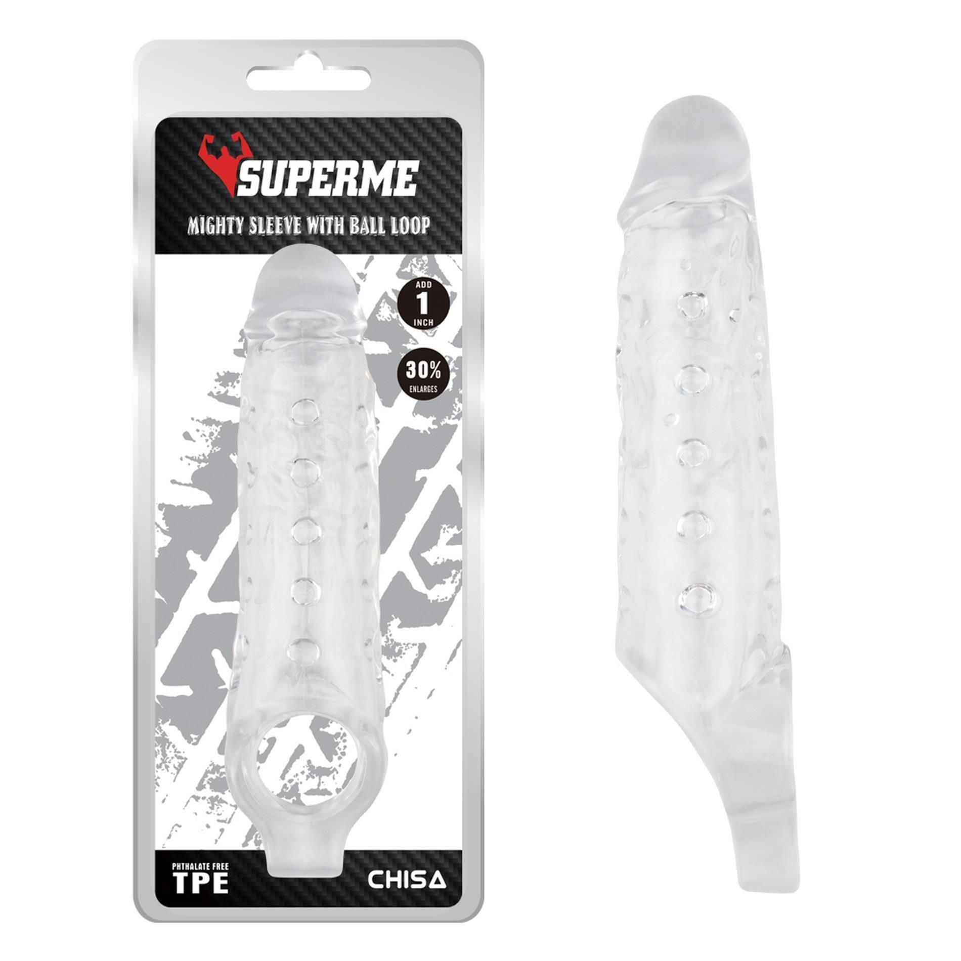 Насадка на пенис Super Me Mighty Sleeve With Ball Loop, 22 см (прозрачный)
