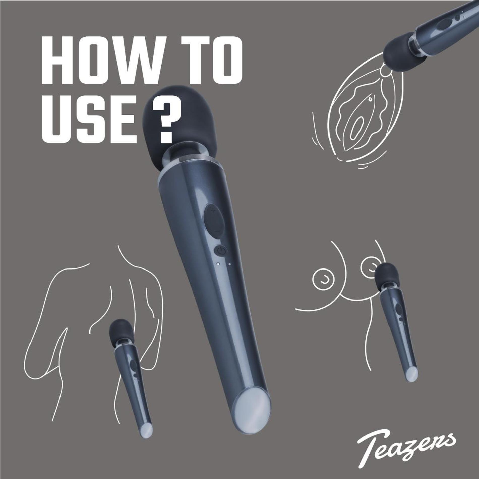Вибромассажер Teazers Lightning Wand, 32 см (черный)