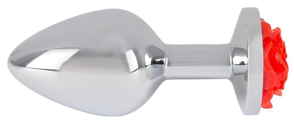 Korek analny Rose Butt Plug, 9 cm (srebro)