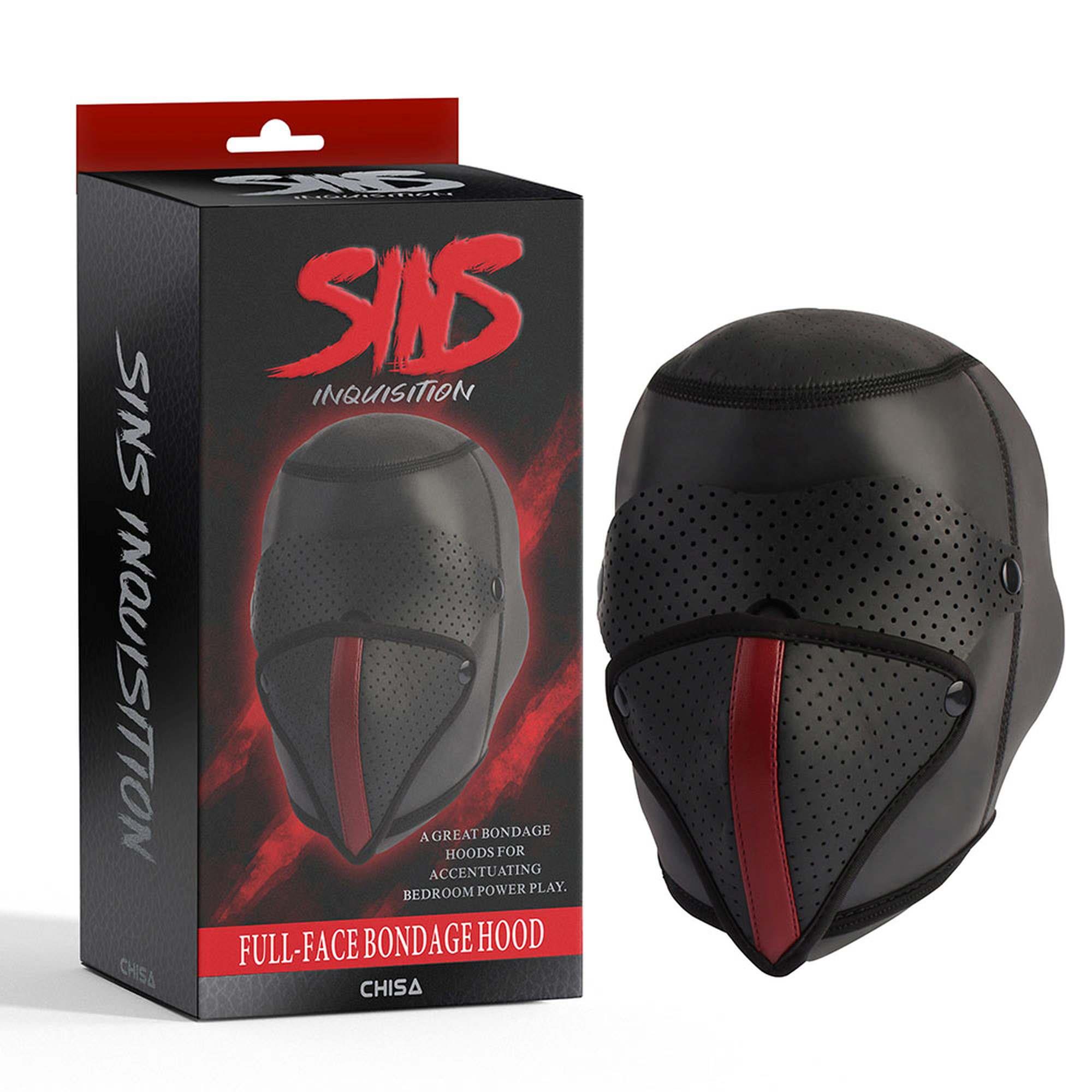 БДСМ маска Sins Inquisition Full-Face Bondage Hood (черный)