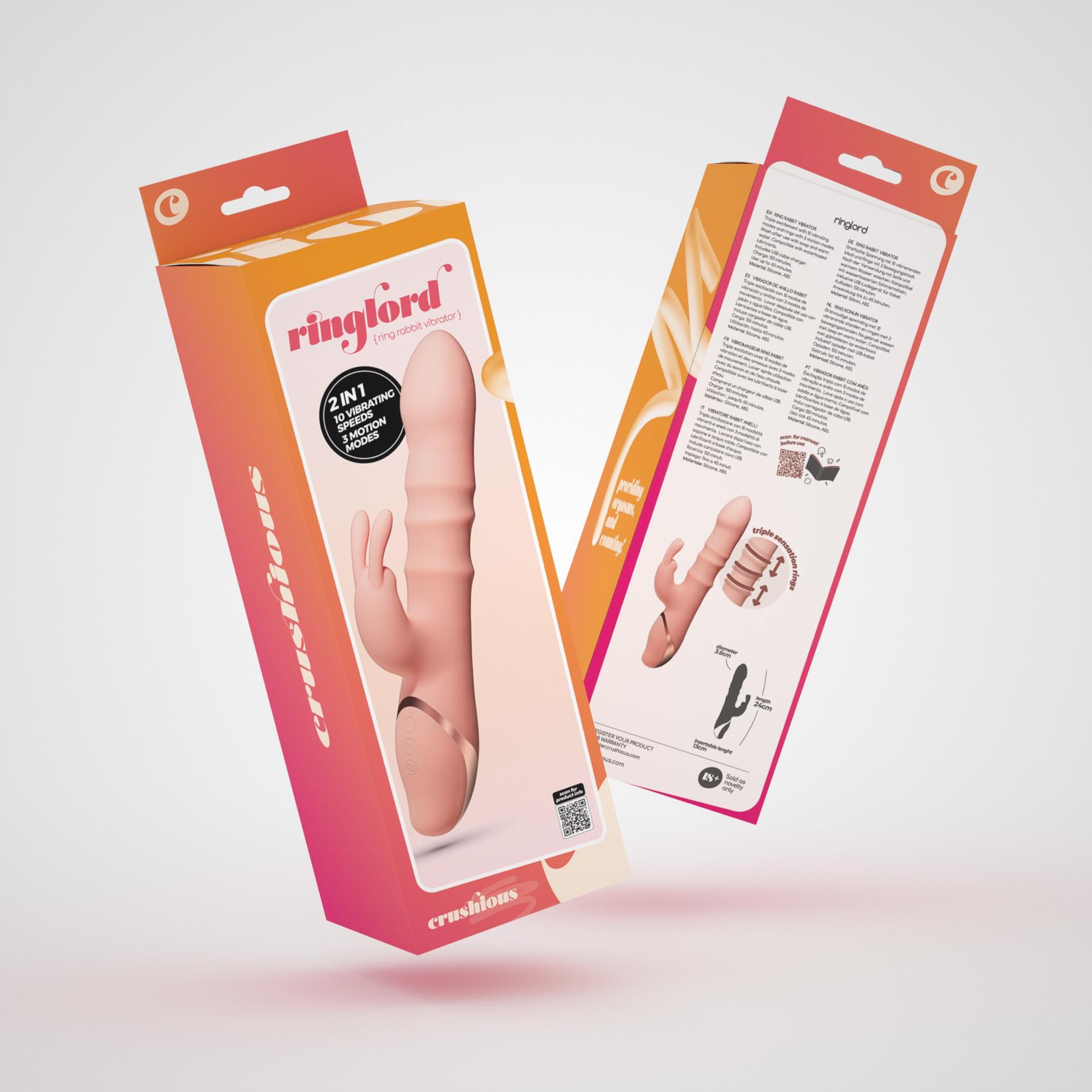 Вибратор-кролик Crushious Ringlord, 24 см (персиковый)