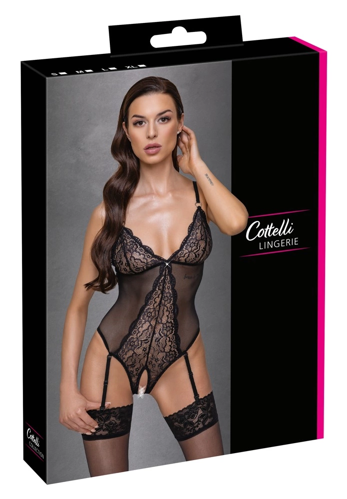 Эротическое боди  Cottelli Crotchless, XL (черный)