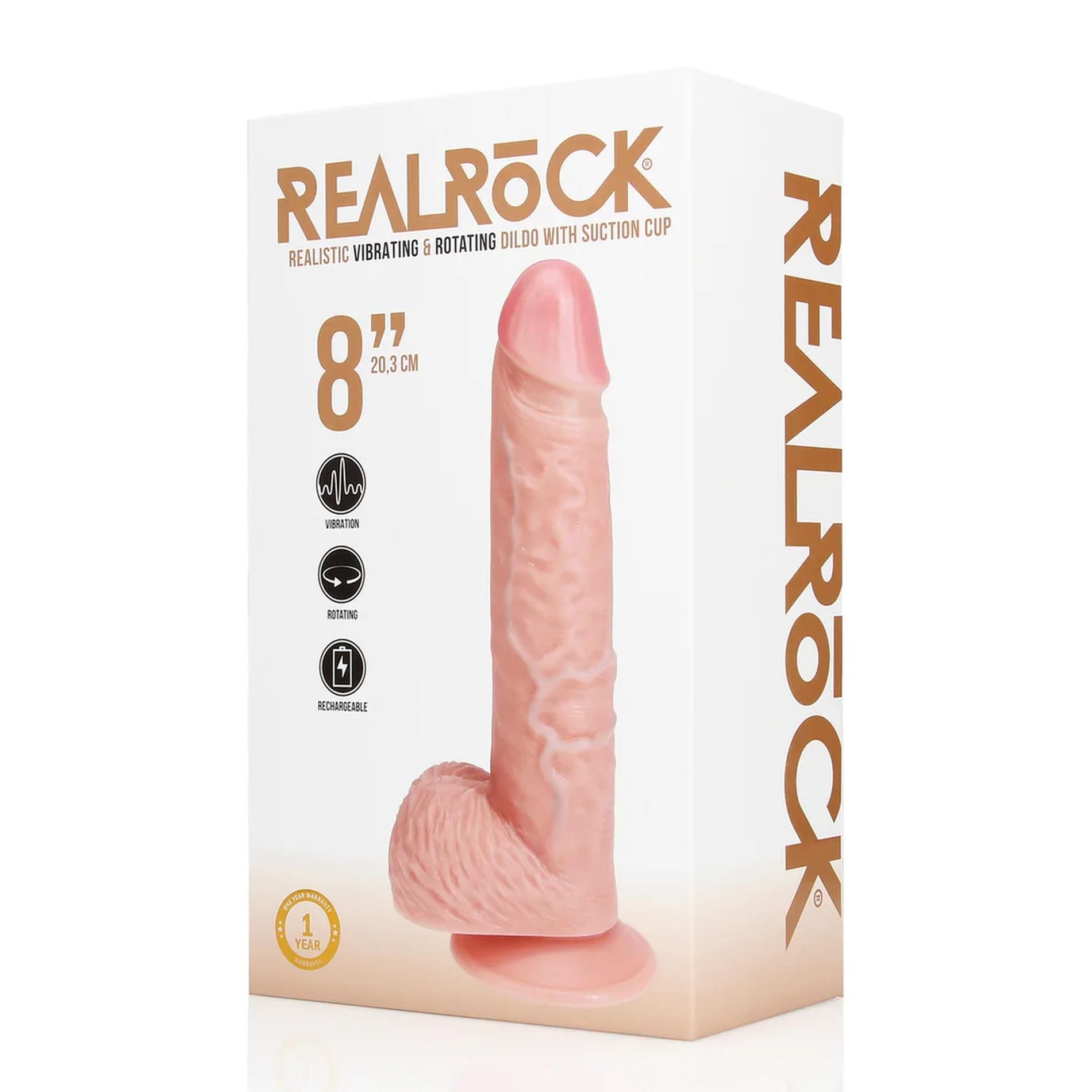 Wibrator RealRock Rotating Straight Cock with Balls 8", 20,5 cm (w kolorze cielistym)