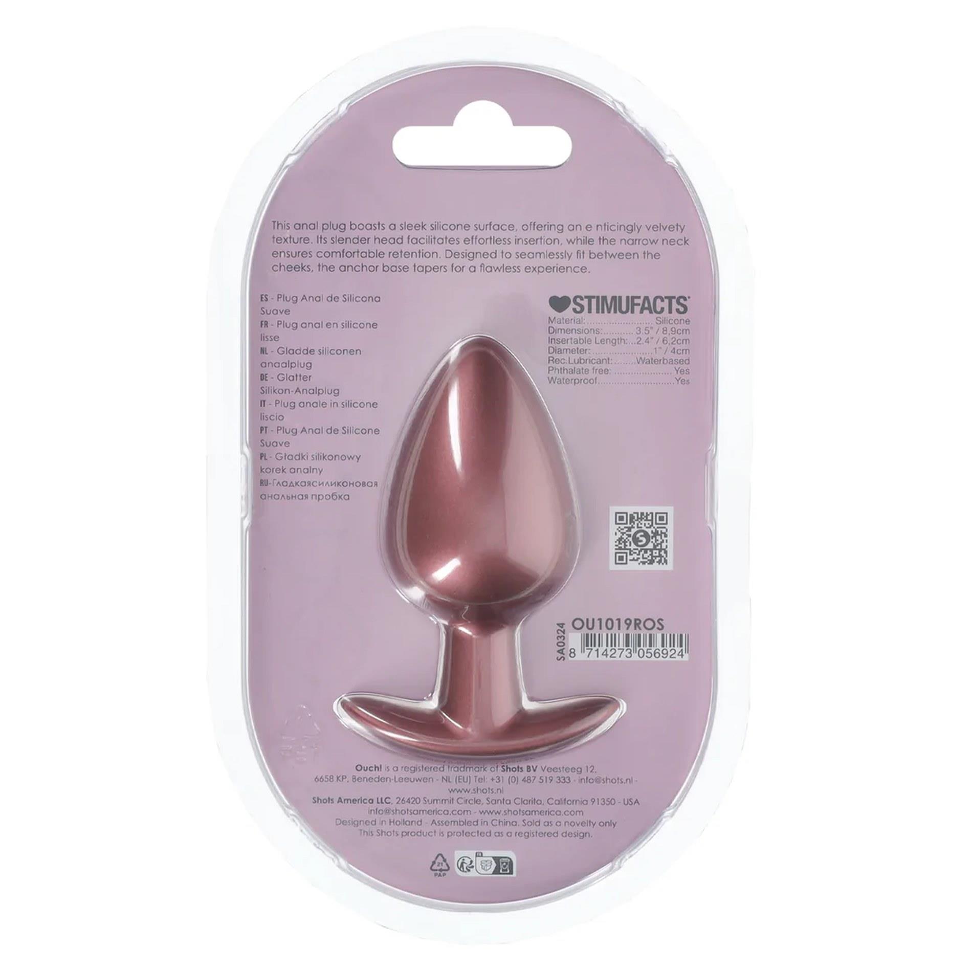 Korek analny Ouch! Smooth Anal Plug Metallic L, 8.9 cm (różowe złoto)