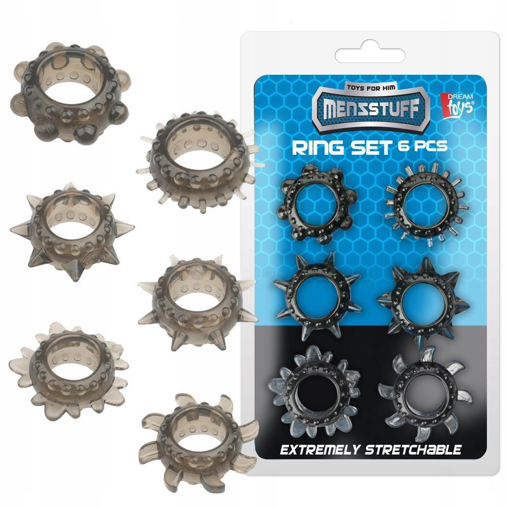 Dream Toys Ring set 6 pcs - Zestaw pierścieni erekcyjnych, Czarny, 3.5 cm, One size
