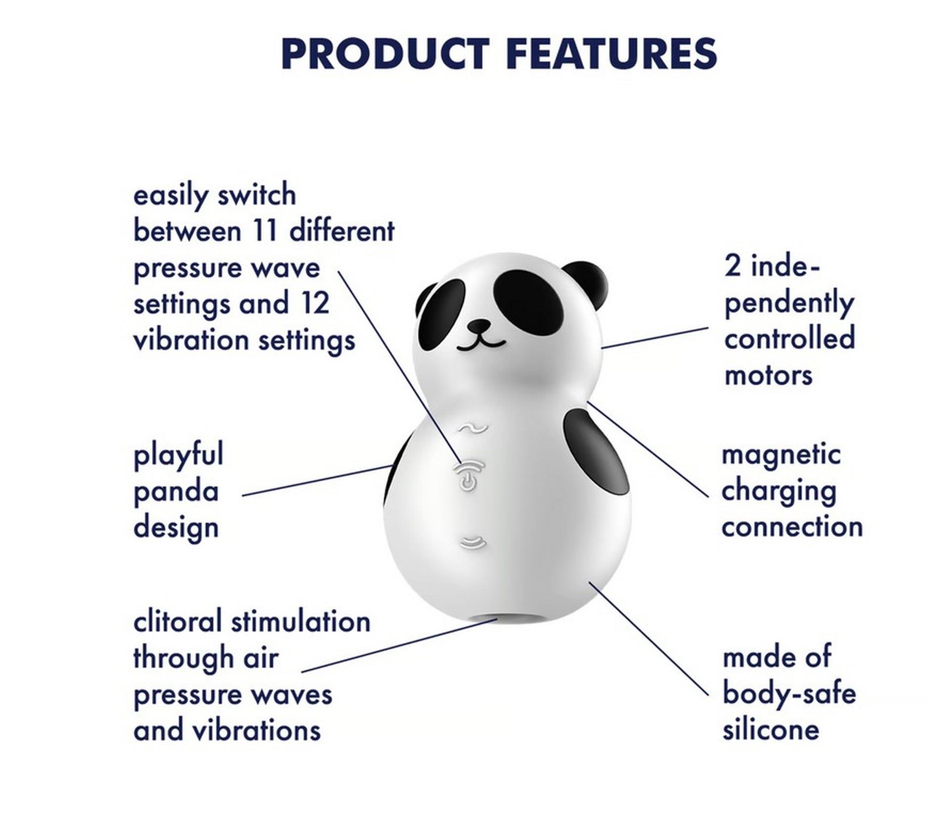Вакуумный стимулятор клитора с вибрацией Satisfyer Pocket Panda (черный с белым)
