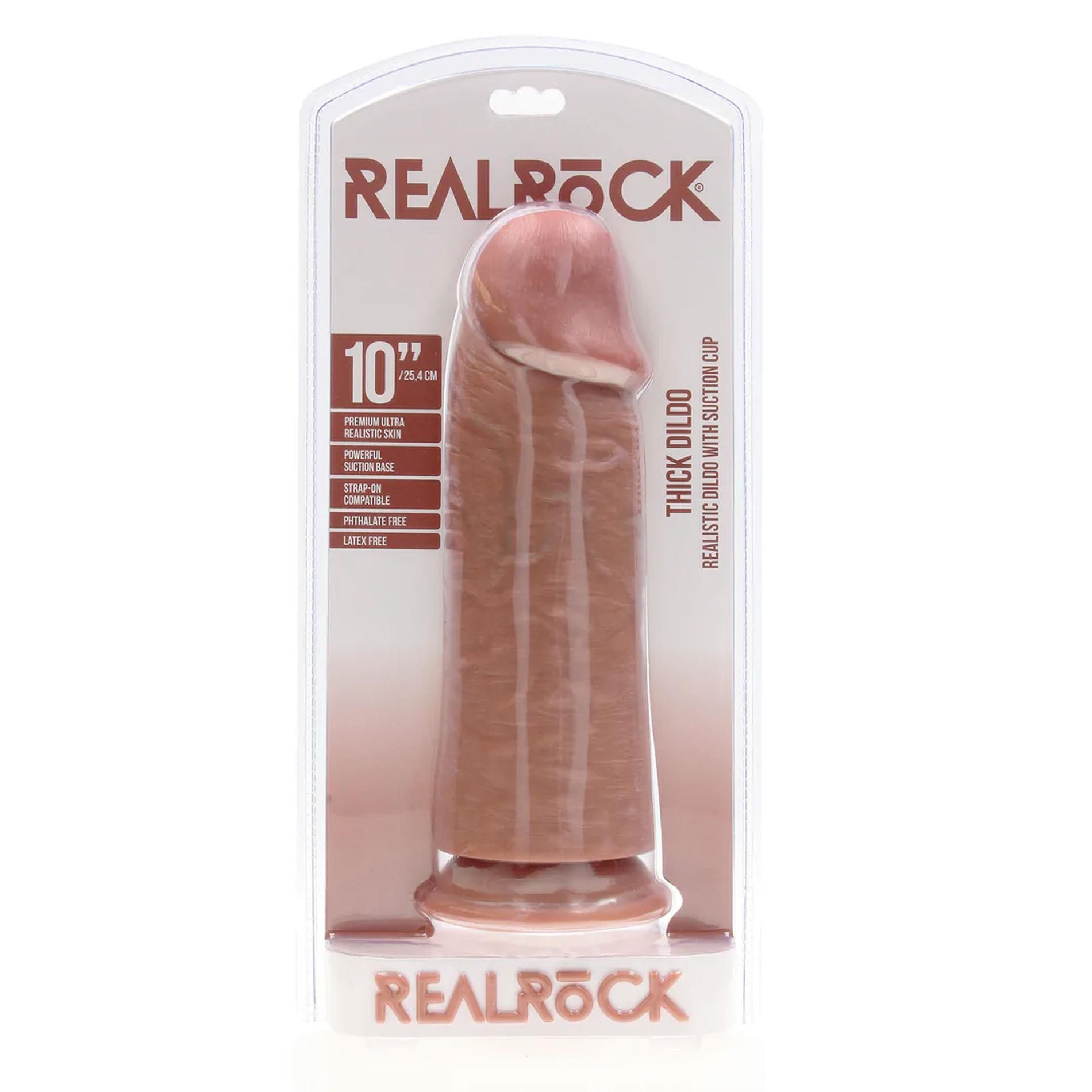Dildo RealRock Extra Thick, 25.4 cm (brązowy)