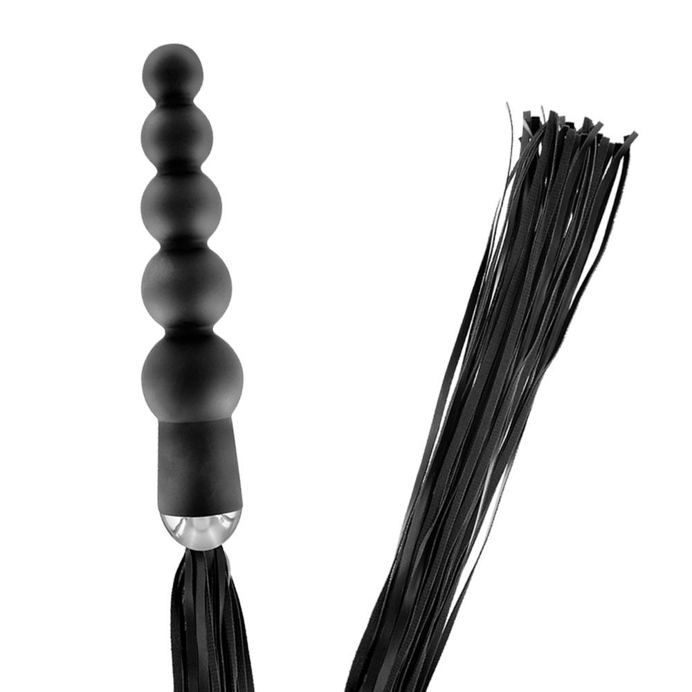 Flogger ze stymulatorem analnym Fetish Tentation Whip with Rosary Handle, 49 cm (czarny)