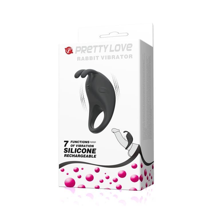 Эрекционное кольцо Pretty Love Rabbit Vibrator, 7,5 см (черный)
