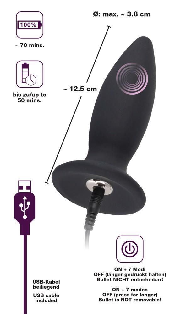 Korek analny Black Velvets Rechargeable Plug M, 12,5 cm (czarny)