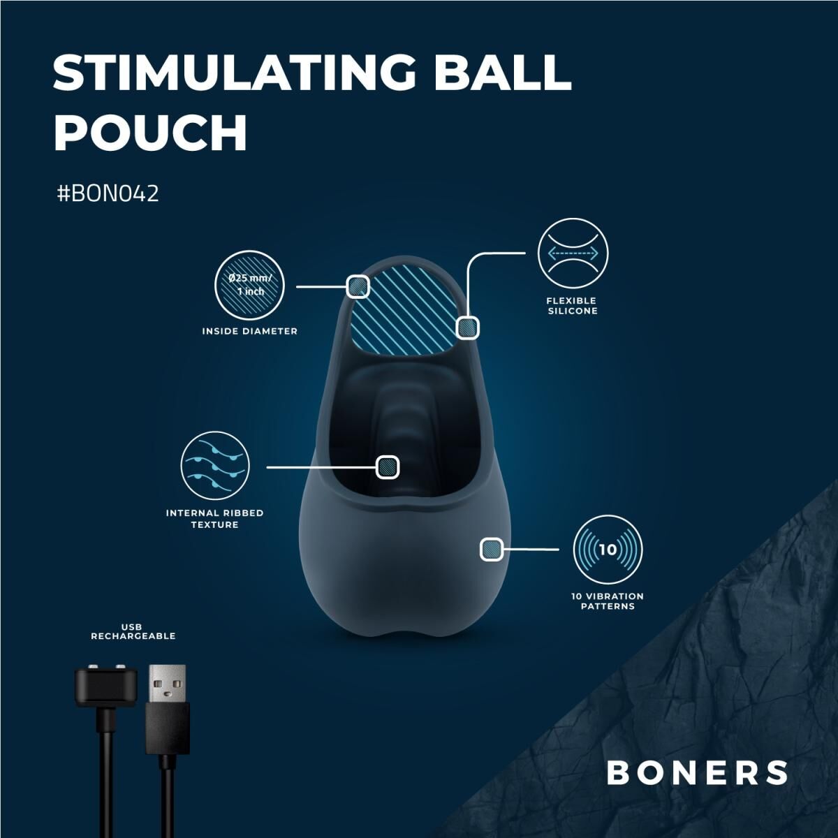 Эрекционное кольцо Boners Stimulating Ball Pouch, 3,8 см (синий)