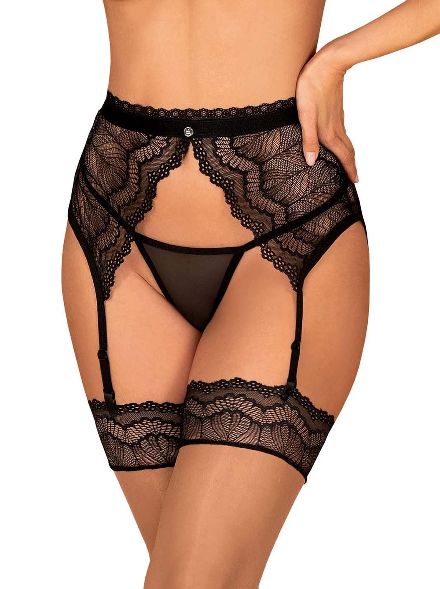 Пояс для чулок Obsessive Isabellia, L/XL (черный)