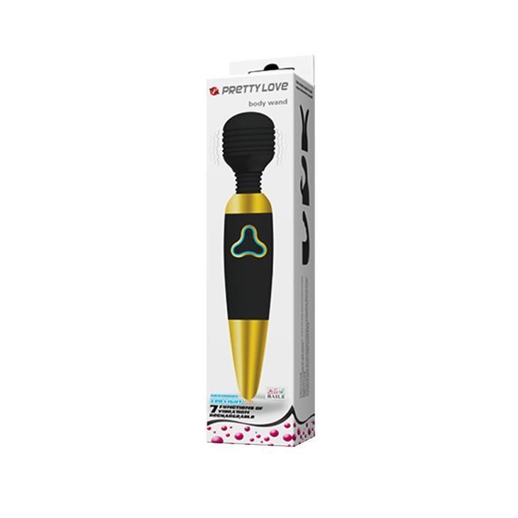 Вібромасажер Pretty Love Body Wand, 25 см (чорний/золотий)