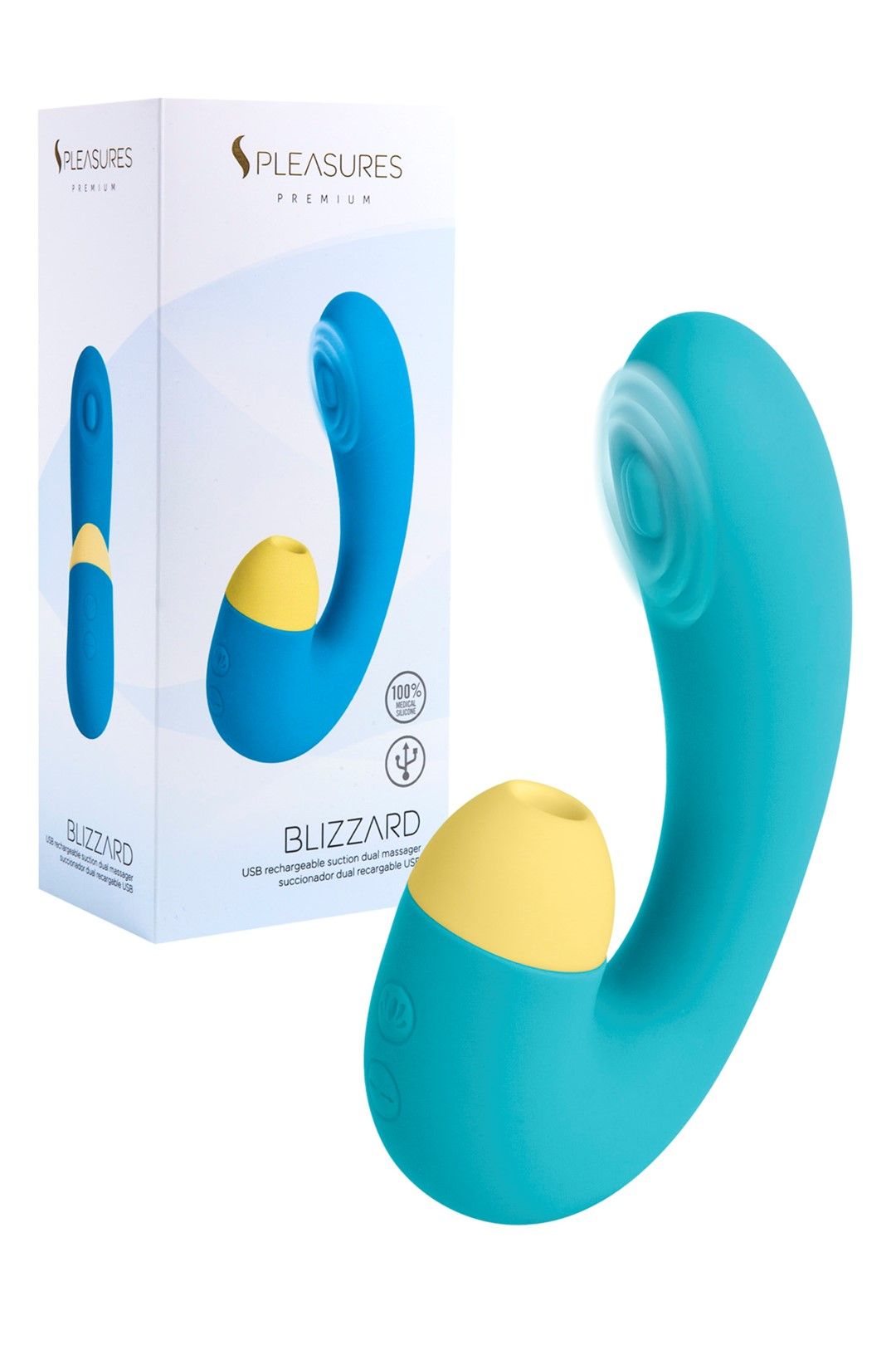 Вакуумный стимулятор клитора с вибрацией Pleasures Premium Blizzard (бирюзовый)
