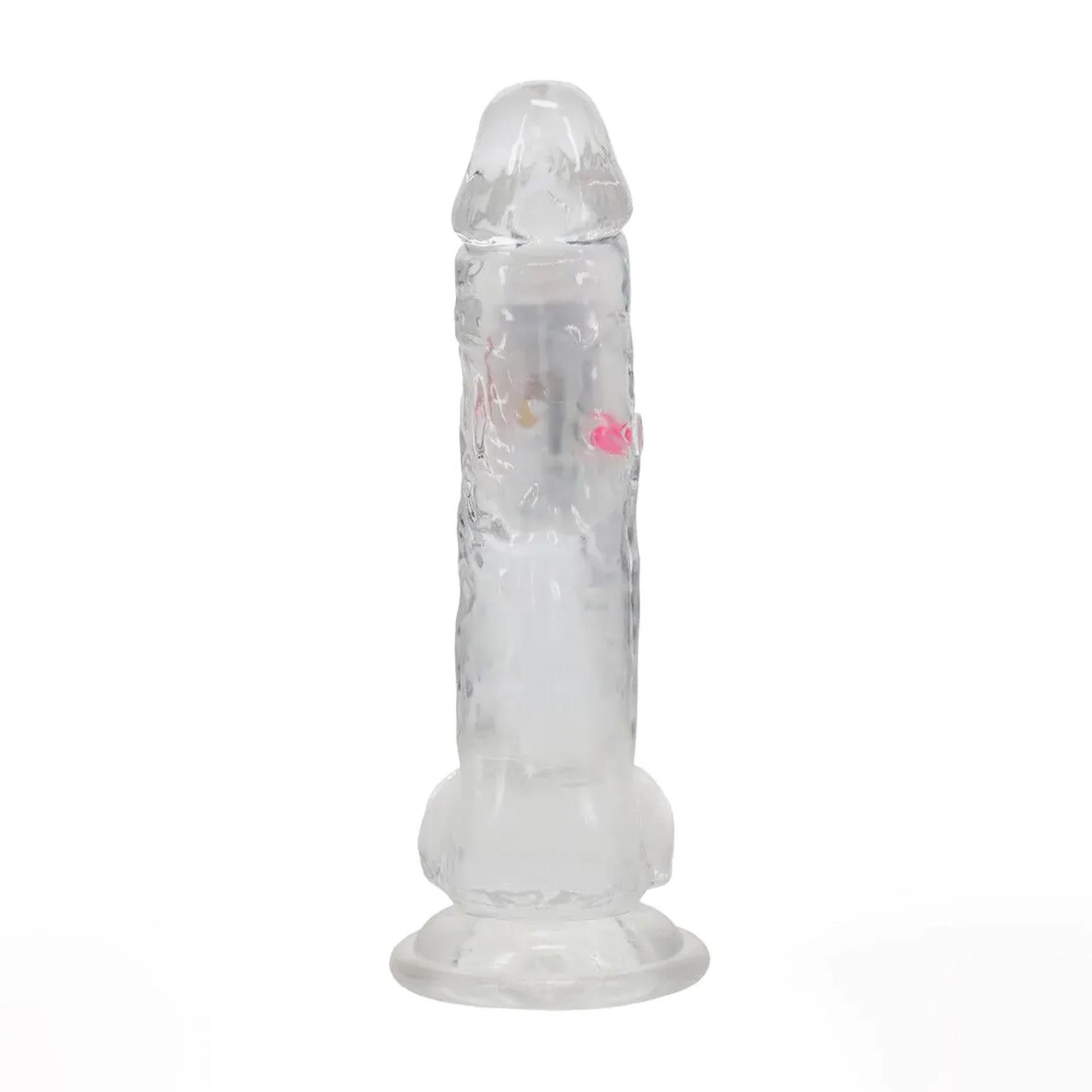 RealRock LED Vibrating Straight Cock with Balls - Dildo, Przezroczysty, 20 cm