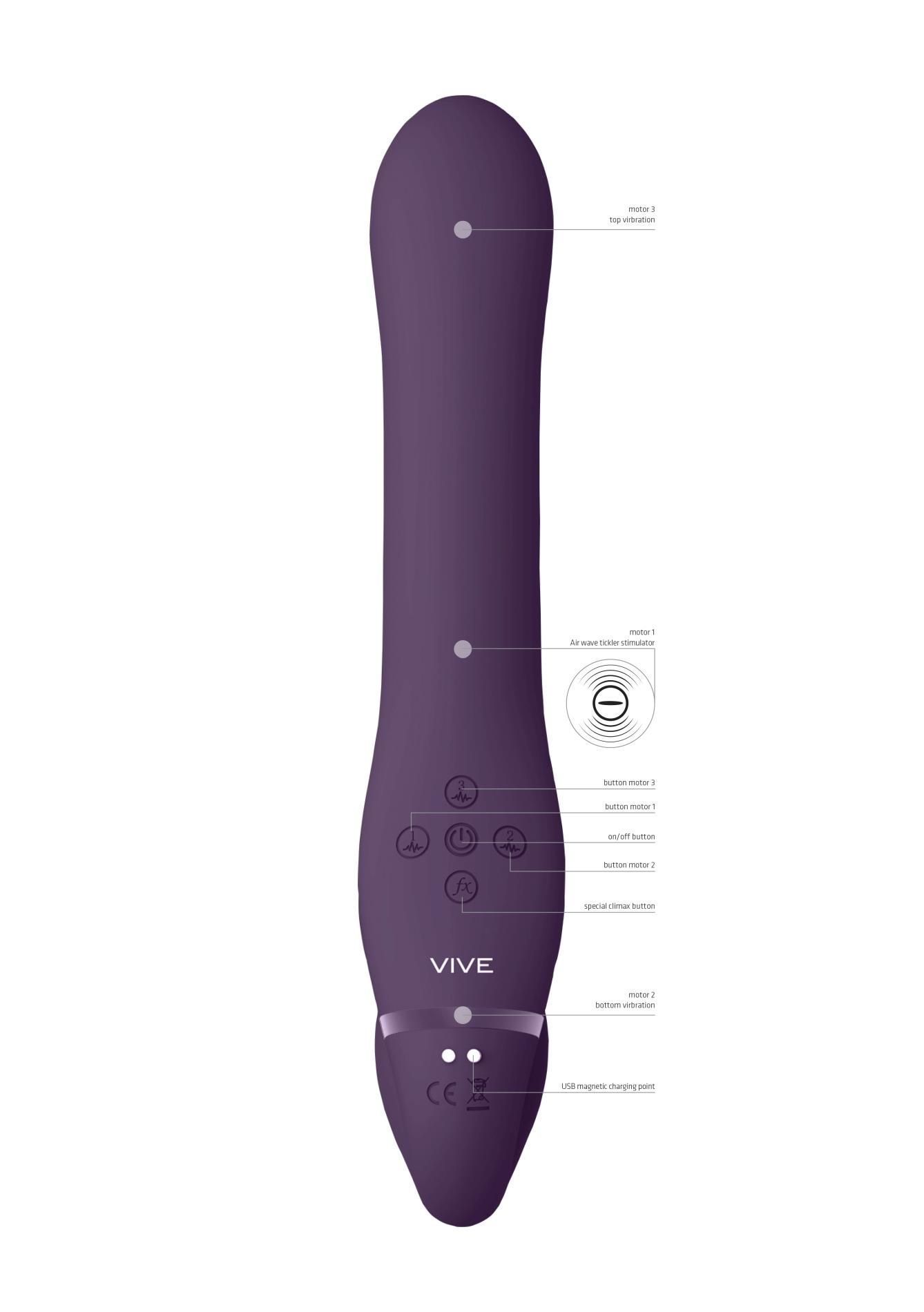 Страпон Vive Vive Ai Air Wave Tickle, 23.5 см (фиолетовый)