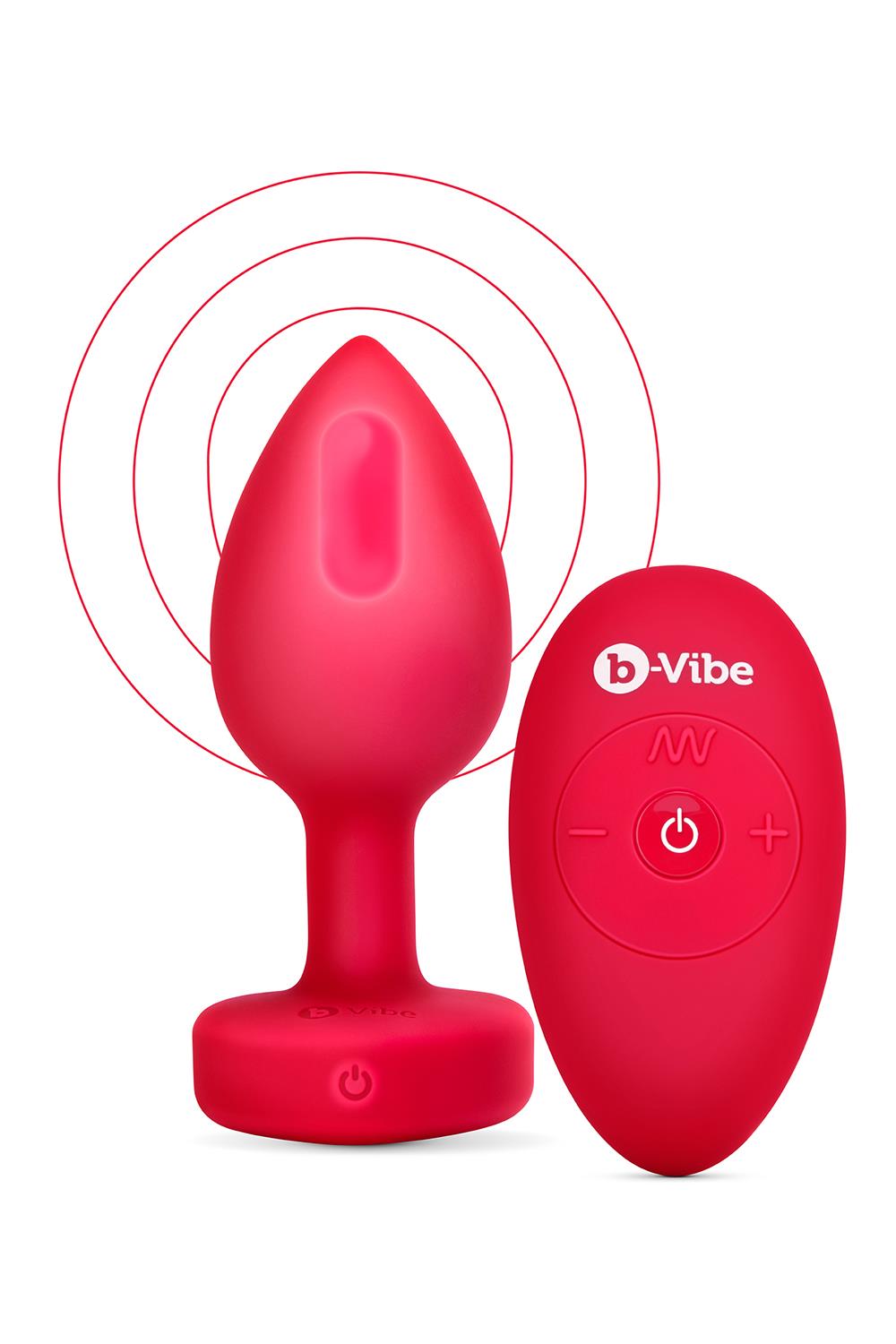 Korek analny B-Vibe Vibrating Heart M/L, 10,5 cm (czerwony)