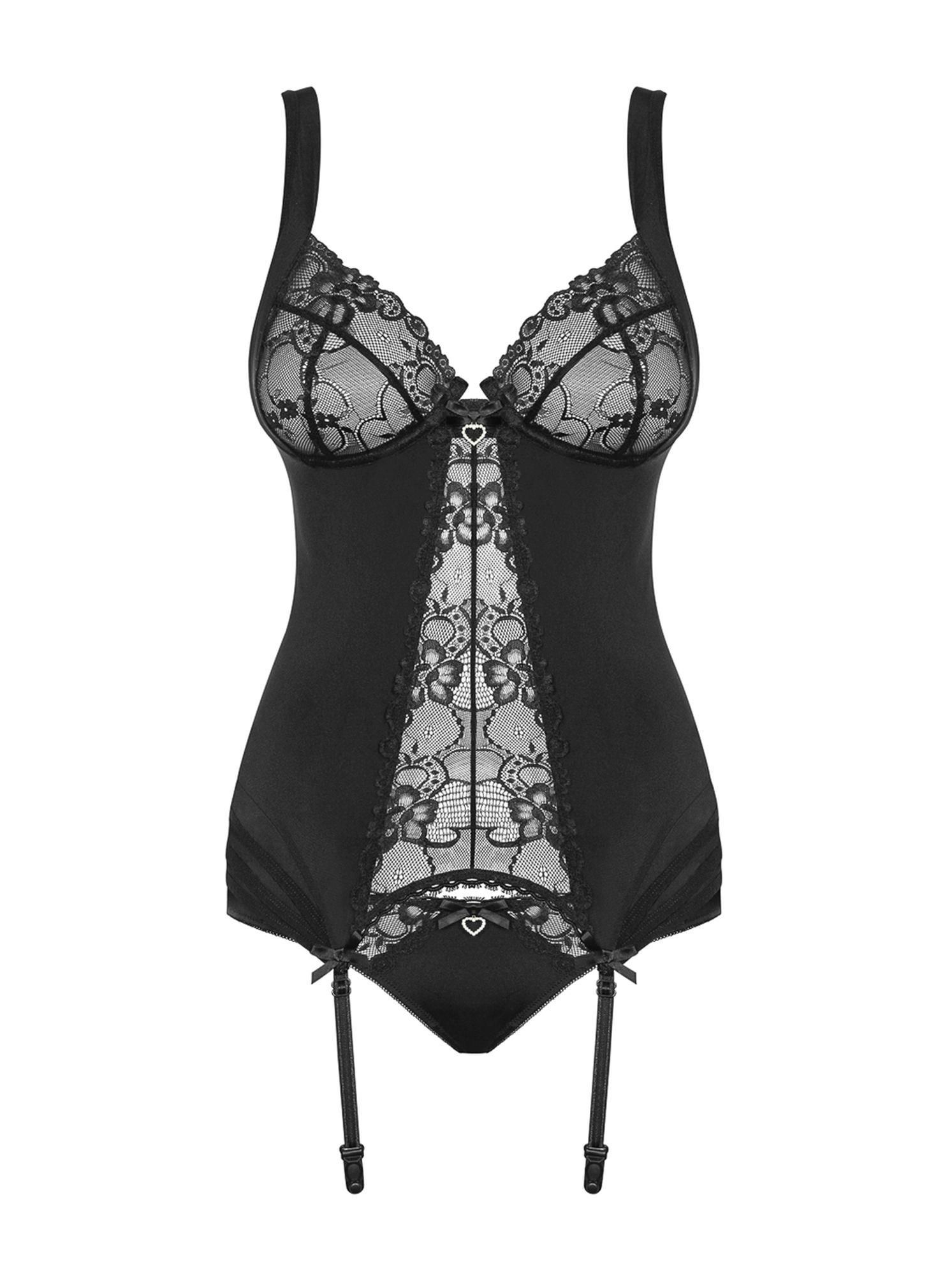 Gorset i stringi Obsessive Heartina, S/M (czarny)