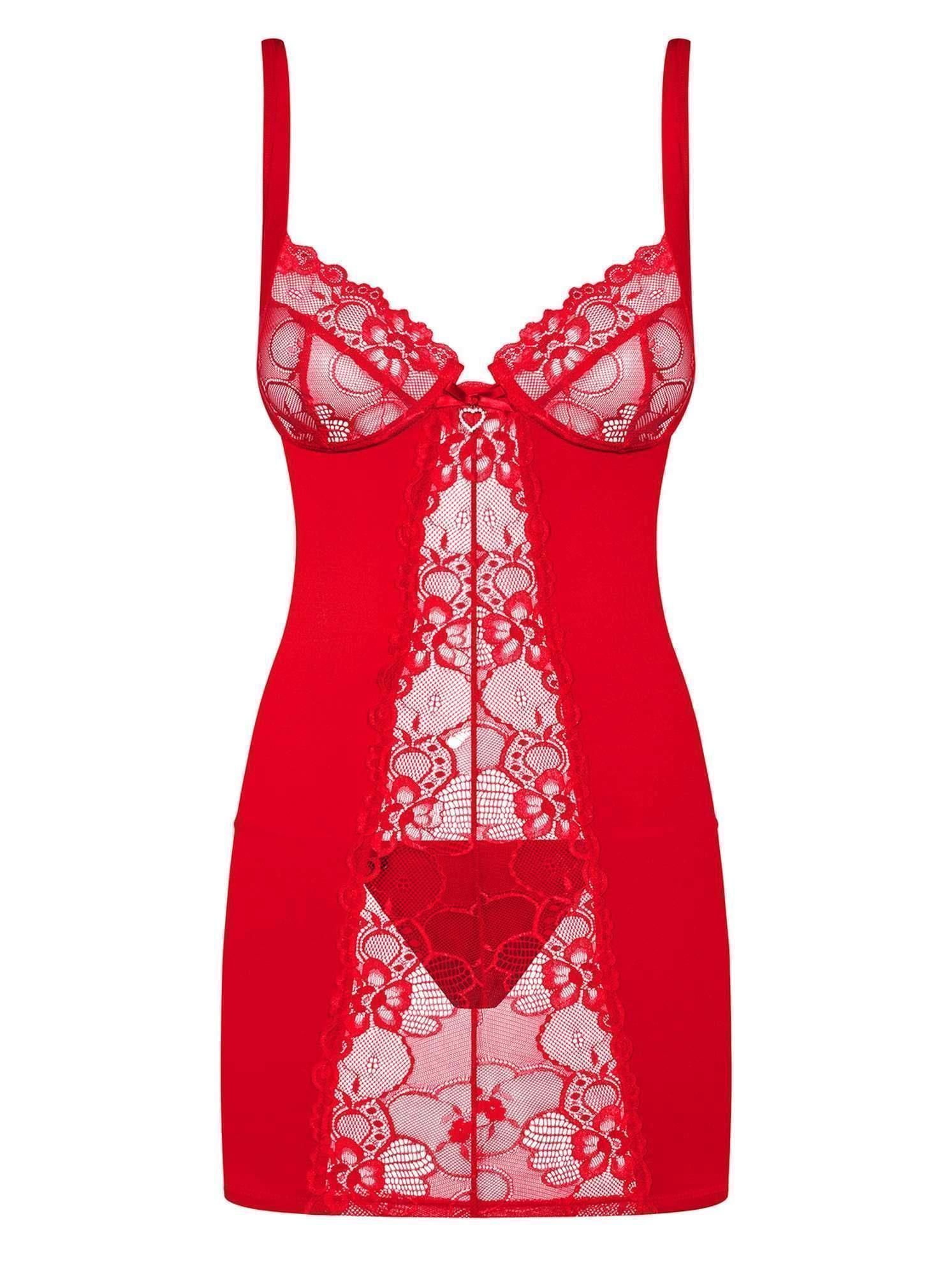 Сорочка и стринги Obsessive Heartina, S/M (красный)