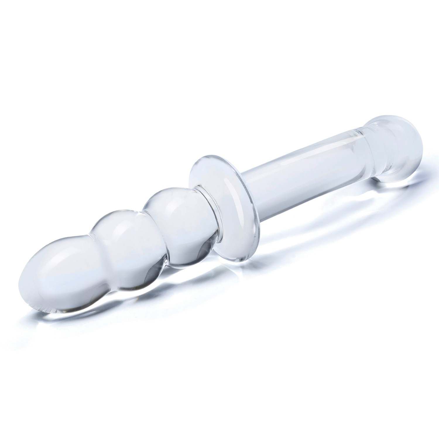 Двухсторонний фаллоимитатор G-Spot Glas Ribbed, 20.3 см (прозрачный)