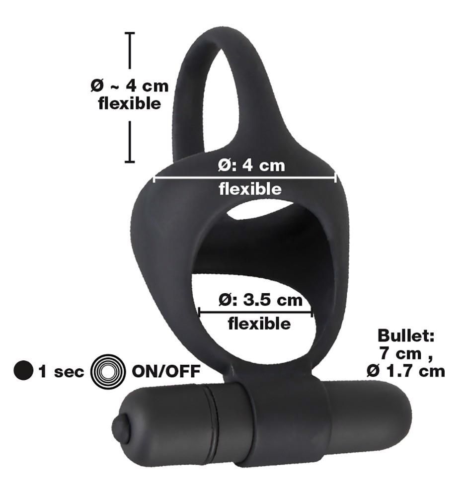 Виброкольцо Black Velvets Cock & Ball Ring, 7 см (черный)