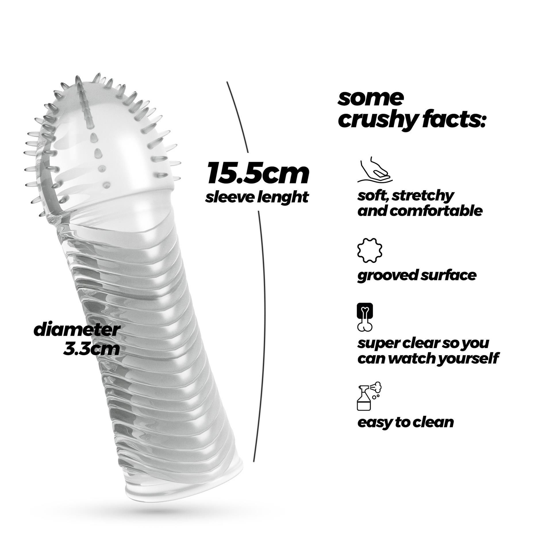 Насадка на пенис Crushious Ribbed Penis Sleeve, 15.5 см (прозрачный)