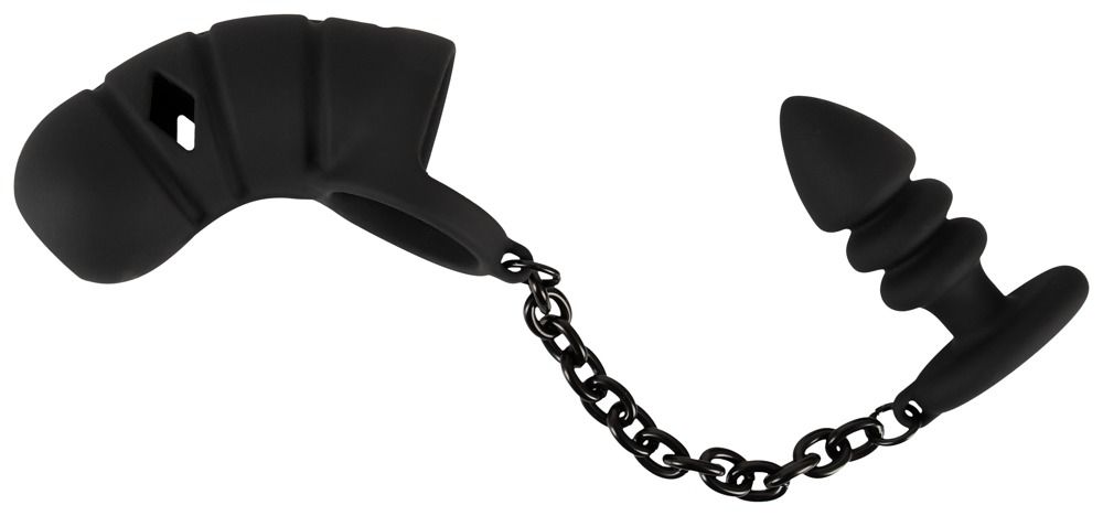 Пояс верности для мужчин Black Velvets Cock Cage With a Butt Plug, 11.5 см (черный)