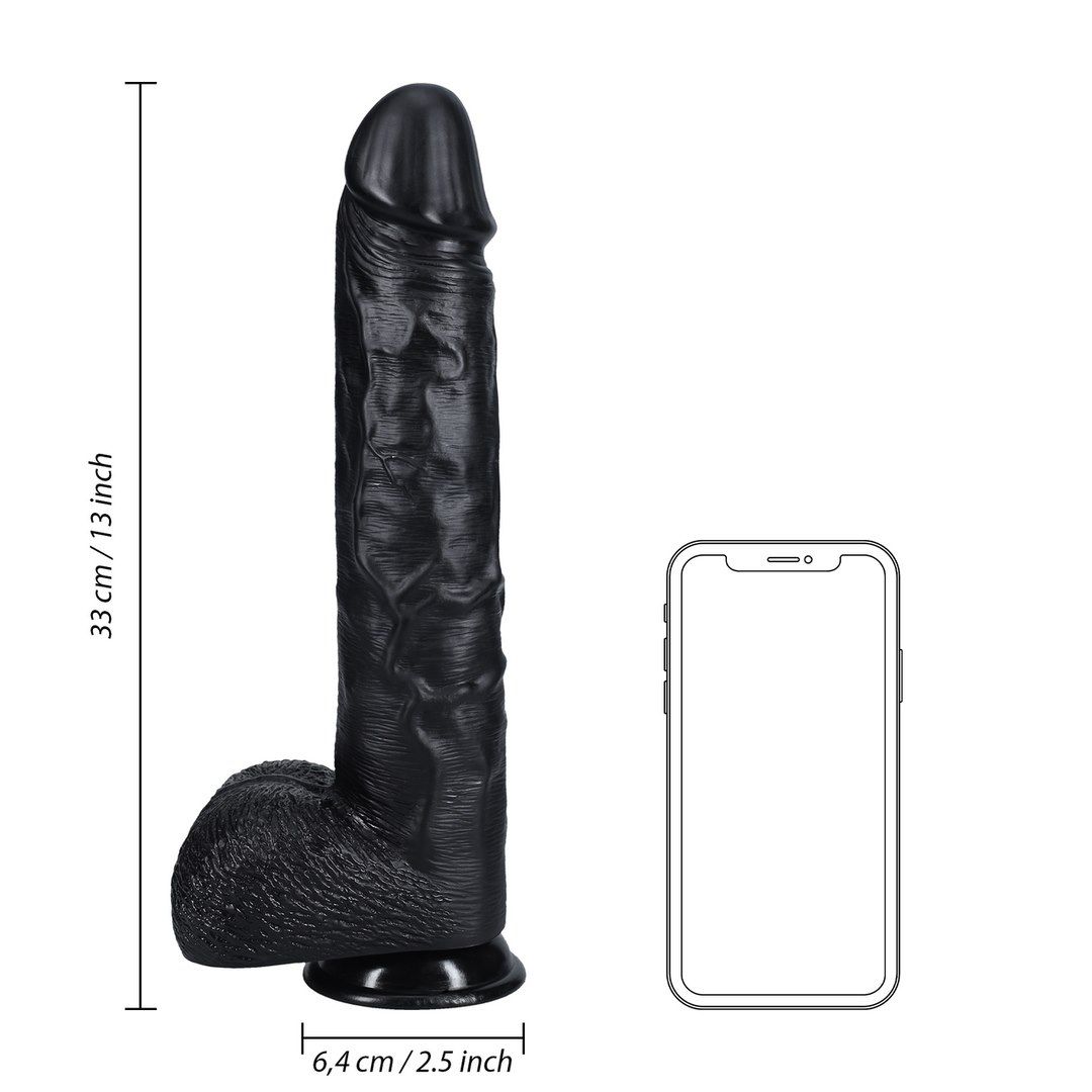 Dildo RealRock Extra Long with Balls 13", 33 cm (czarny)