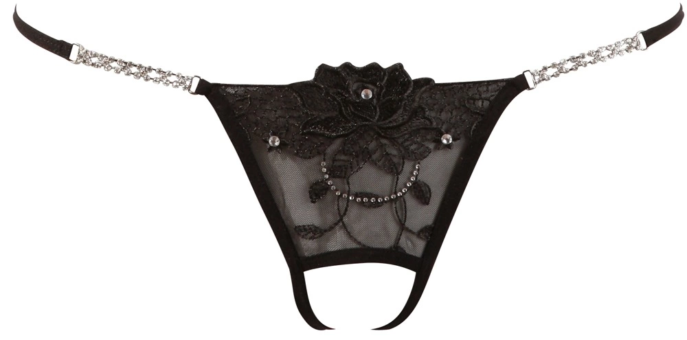 Трусики-стринги Cottelli Collection String Rhinestones, S/M (черный)