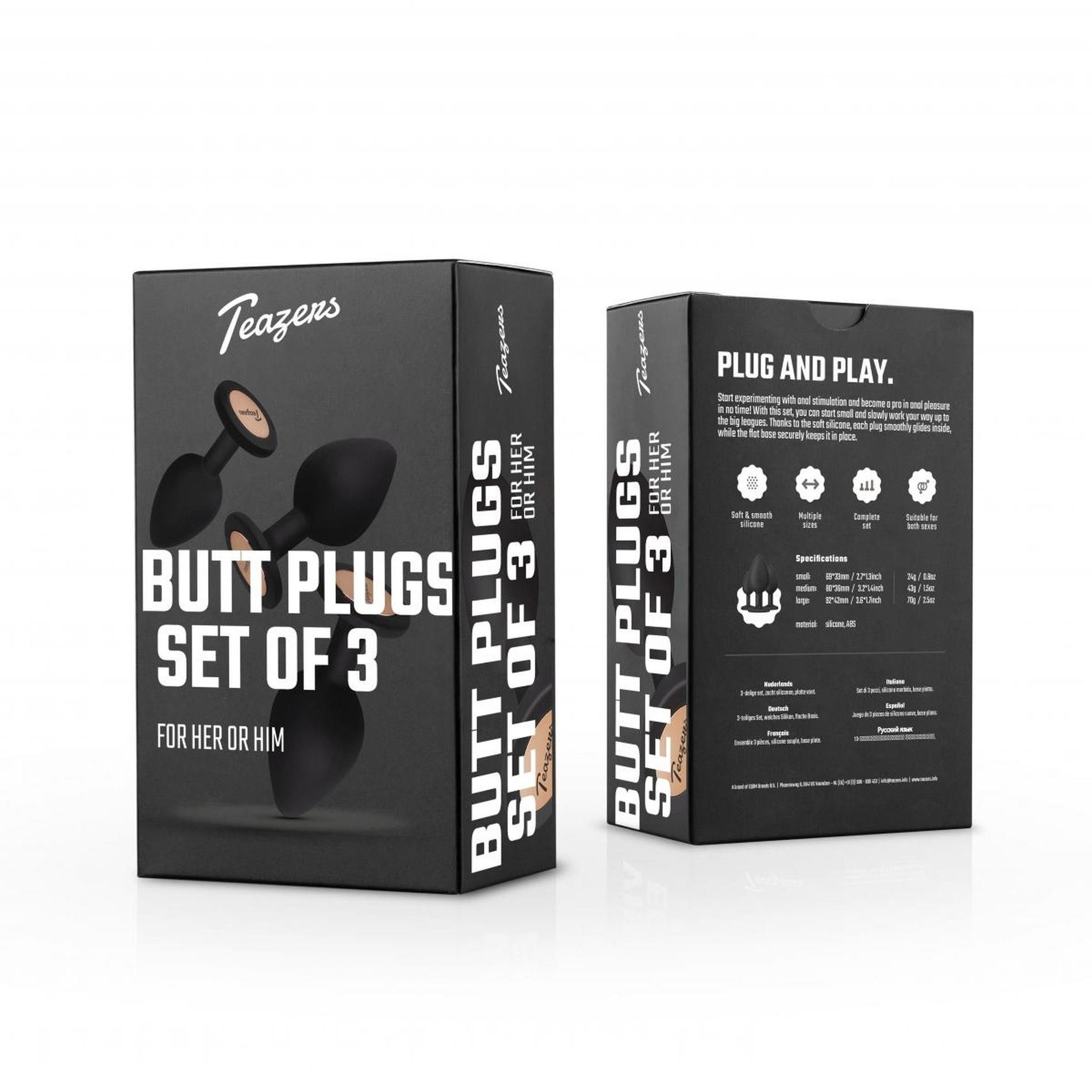 Набір анальних пробок Teazers Butt Plug Set, 3 шт (чорний)
